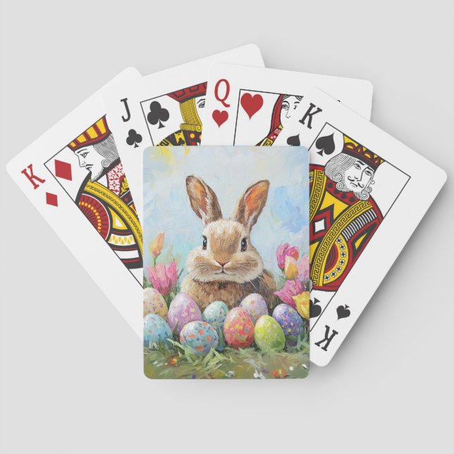 Cute Easter Bunny with Coloured Eggs Playing Cards (Back)