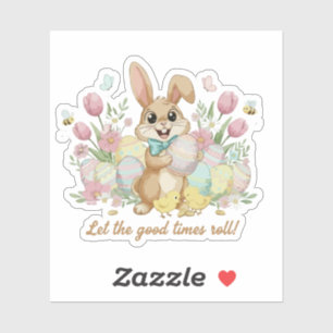 Cute Easter Bunny with Colourful Eggs and Spring