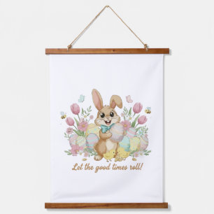 Cute Easter Bunny with Colourful Eggs and Spring Hanging Tapestry
