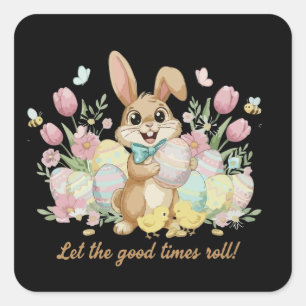Cute Easter Bunny with Colourful Eggs and Spring Square Sticker