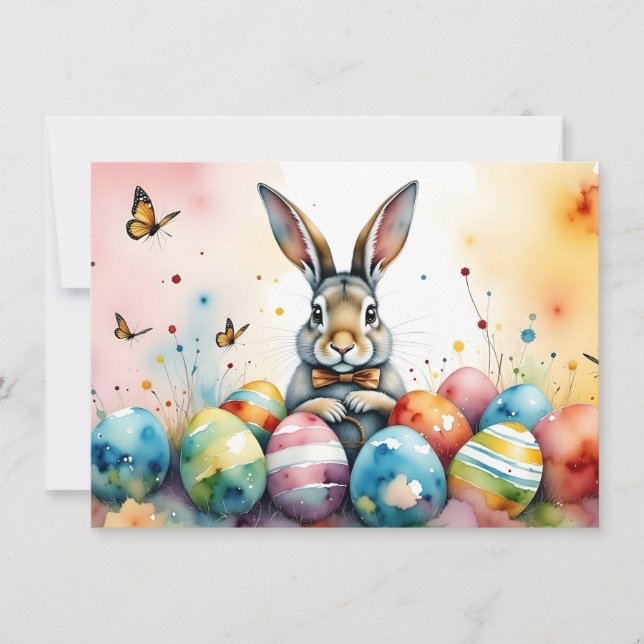 Cute Easter Bunny with Colourful Painted Eggs (Front)