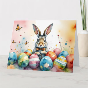 Cute Easter Bunny with Colourful Painted Eggs Thank You Card