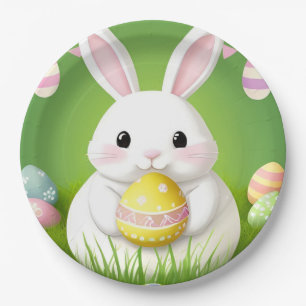 Cute Easter Bunny With Decorative Eggs Paper Plate