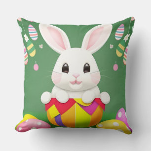 Cute Easter Bunny With Decorative Eggs Throw Pillow
