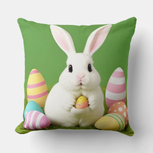 Cute Easter Bunny With Decorative Eggs Throw Pillow
