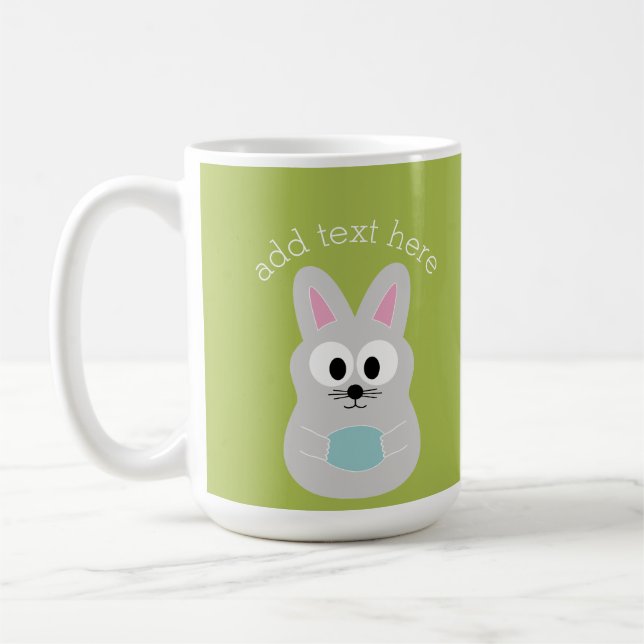 Cute Easter Bunny with Egg and Custom Name Coffee Mug (Left)
