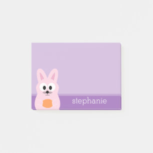 Cute Easter Bunny with Egg and Custom Name pink Post-it Notes