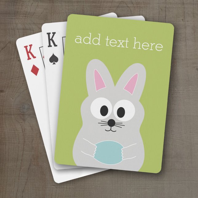 Cute Easter Bunny with Egg and Custom Name Playing Cards (Personalized Playing Cards )
