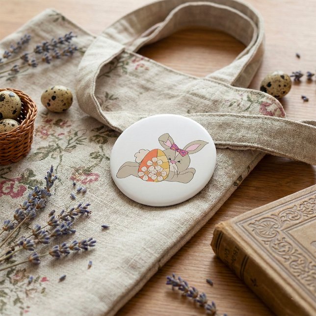 Cute Easter Bunny with Floral Egg 3 Inch Round Button (Creator Uploaded)