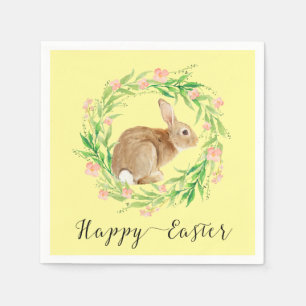 Cute Easter Bunny with Floral Wreath Napkin