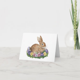 Cute Easter Bunny with FLowers BLANK  Card