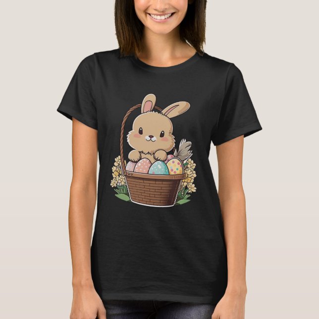Cute Easter bunny with painted Easter eggs T-Shirt (Front)