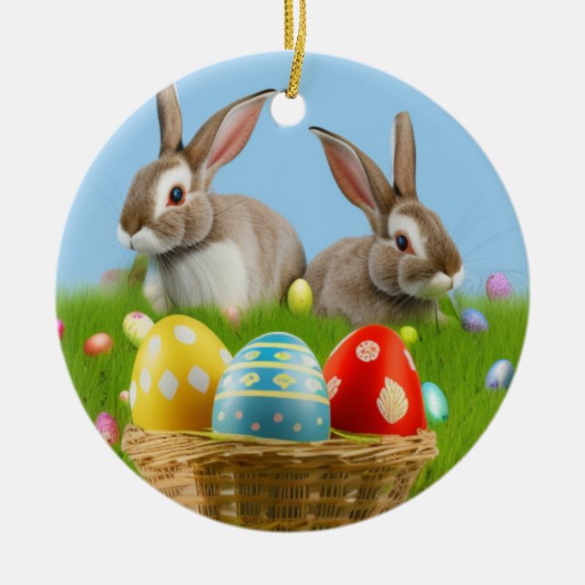 Cute Easter Bunnyfor a positive mood    Ceramic Ornament (Front)