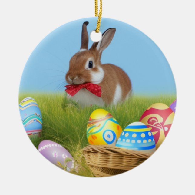 Cute Easter Bunnyfor a positive mood     Ceramic Ornament (Front)