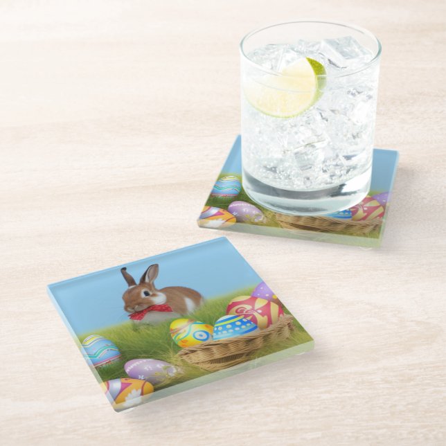 Cute Easter Bunnyfor a positive mood  Glass Coaster (Angled)