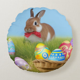 Cute Easter Bunnyfor a positive mood Round Pillow