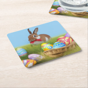 Cute Easter Bunnyfor a positive mood   Square Paper Coaster