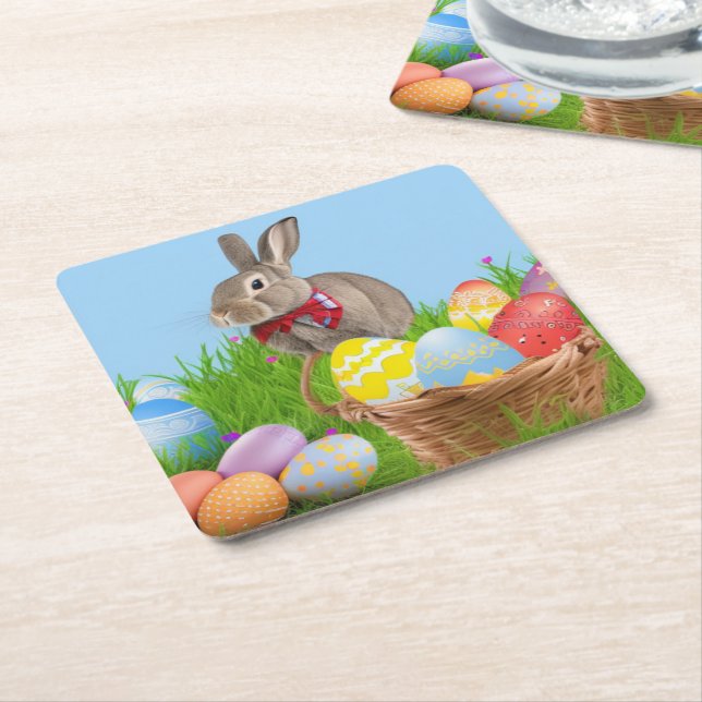 Cute Easter Bunnyfor a positive mood     Square Paper Coaster (Angled)