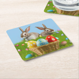 Cute Easter Bunnyfor a positive mood Square Paper Coaster