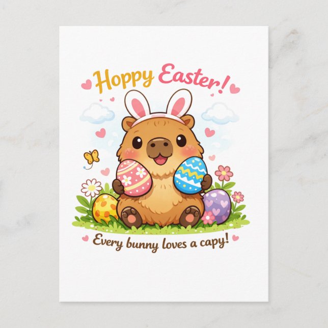 Cute Easter Capybara Eggs Bunny Ears Postcard (Front)
