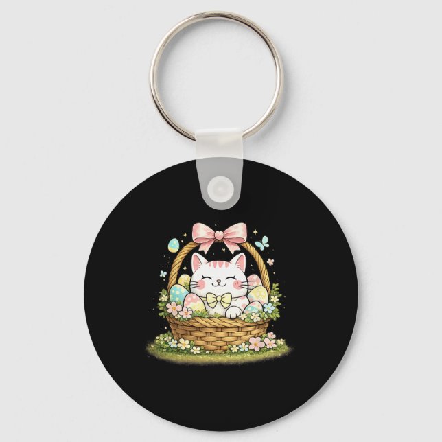 Cute Easter Cat Sket Cats Lover White Kitten  Keychain (Front)