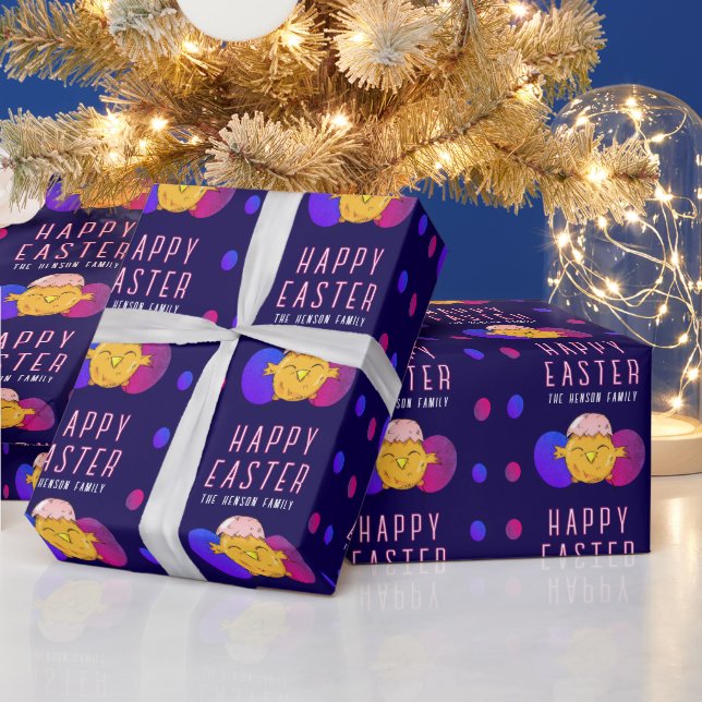 Cute Easter Chick and Eggs Happy Easter Holiday Wrapping Paper (Holidays)
