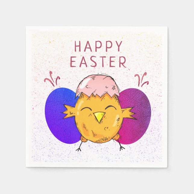 Cute Easter Chick and Eggs Happy Easter Party Napkin (Front)