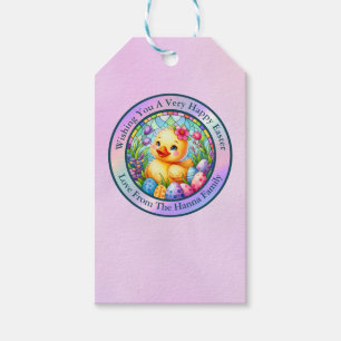 Cute Easter Chick, Flowers, and Colourful Eggs Gift Tags
