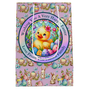 Cute Easter Chick, Flowers, and Colourful Eggs Medium Gift Bag