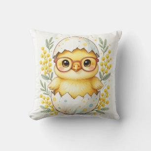 Cute Easter Chick Glasses Mimosa Bloom Throw Pillow