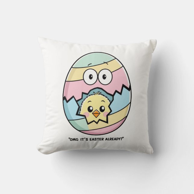 Cute Easter Chick in Cracked Egg - Spring Holiday  Throw Pillow (Front)