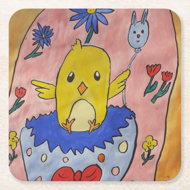 Cute Easter Chick Paper Coaster (Front)