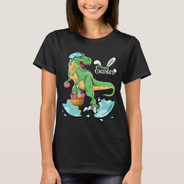 Cute Easter Chick Pulling Cracking Easter Egg Wago T-Shirt (Front)
