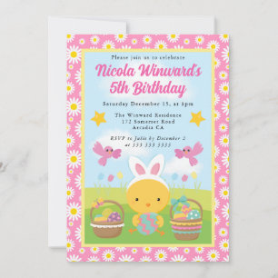 Cute Easter Chick Spring Kids Birthday  Invitation