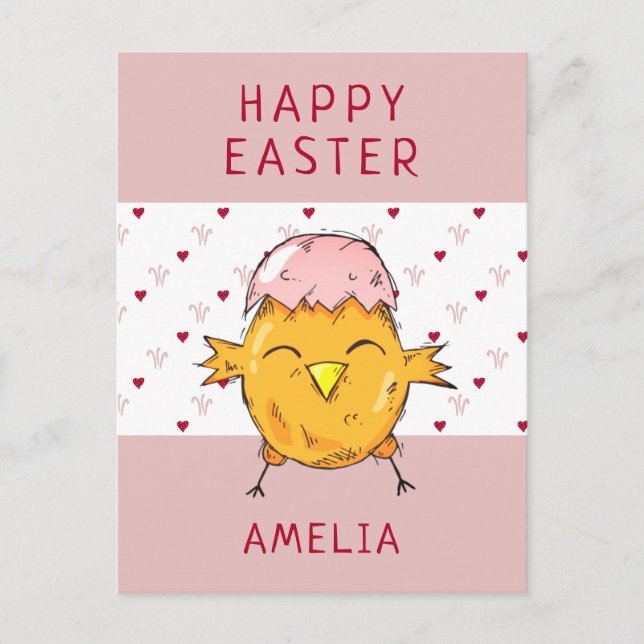 Cute Easter Chick with Eggshell Heart Happy Easter Holiday Postcard (Front)