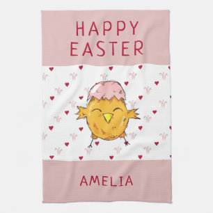 Cute Easter Chick with Eggshell Heart Happy Easter Kitchen Towel