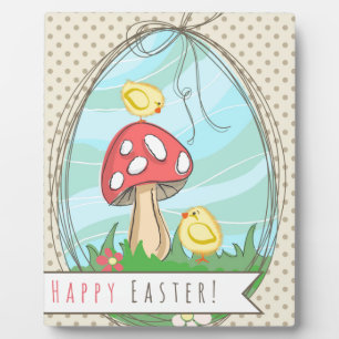 Cute Easter chick with mushroom Happy Easter Plaque