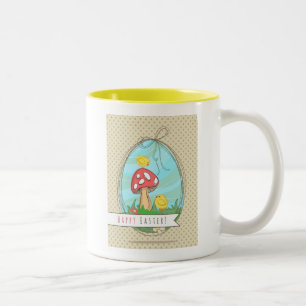 Cute Easter chick with mushroom Happy Easter Two-Tone Coffee Mug