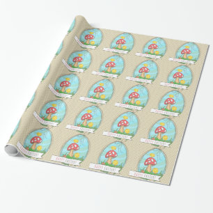 Cute Easter chick with mushroom Happy Easter Wrapping Paper