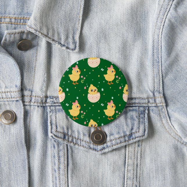 Cute Easter Chick with Pink Bow Seamless Pattern  3 Inch Round Button (In Situ)