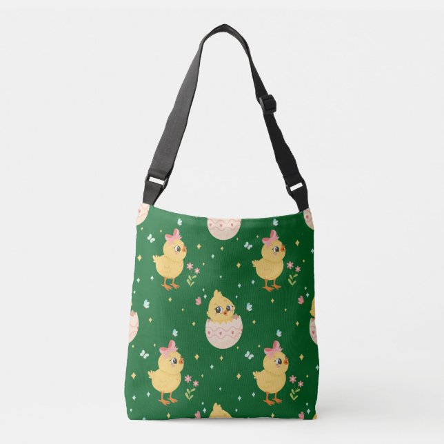 Cute Easter Chick with Pink Bow Seamless Pattern  Crossbody Bag (Front)