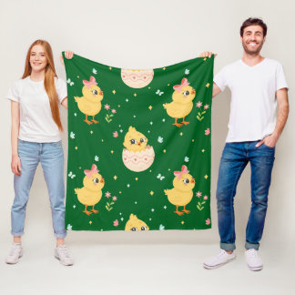 Cute Easter Chick with Pink Bow Seamless Pattern Fleece Blanket