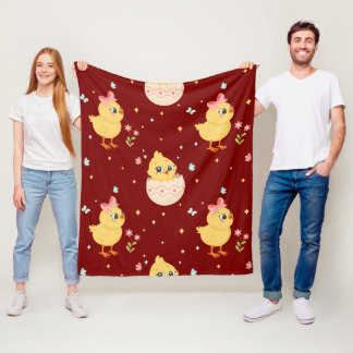 Cute Easter Chick with Pink Bow Seamless Pattern Fleece Blanket