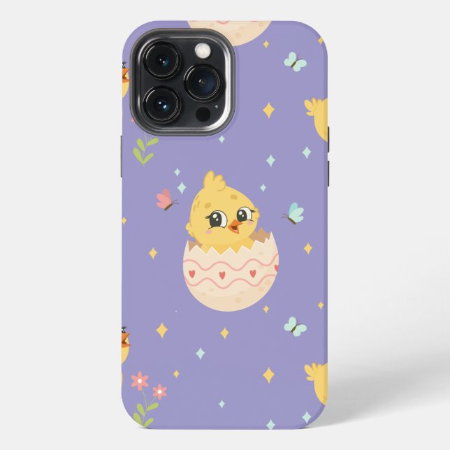 Cute Easter Chick with Pink Bow Seamless Pattern  iPhone Case (Back)