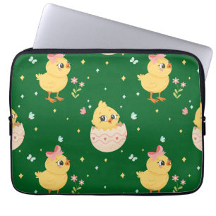 Cute Easter Chick with Pink Bow Seamless Pattern  Laptop Sleeve