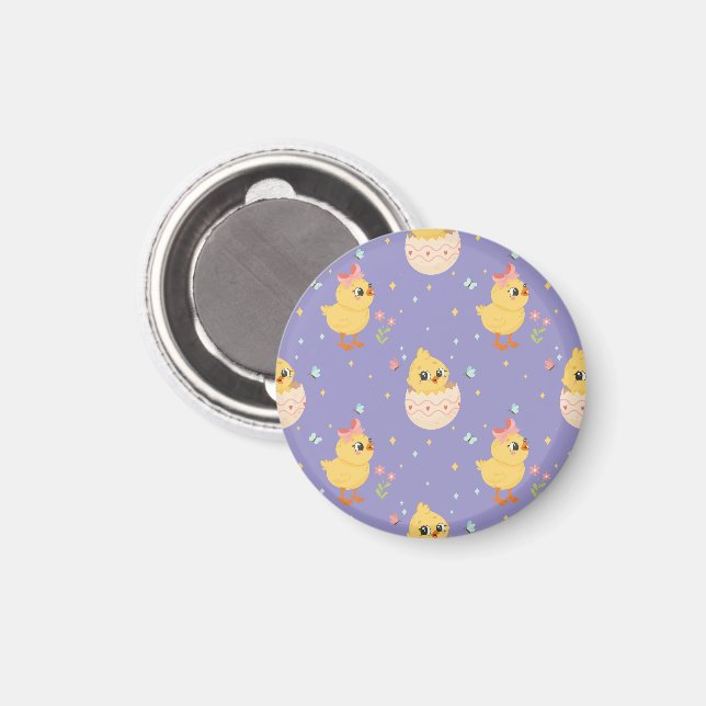 Cute Easter Chick with Pink Bow Seamless Pattern  Magnet (Front/Back)