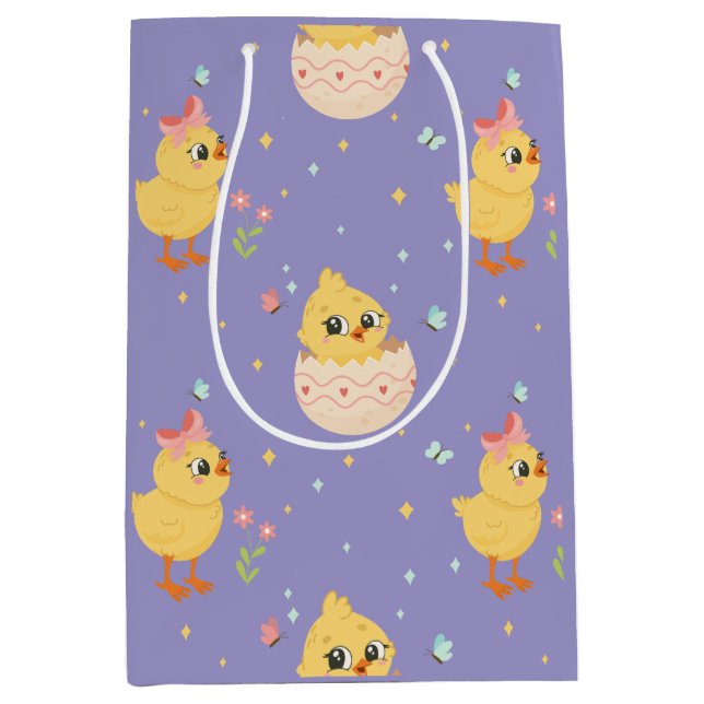Cute Easter Chick with Pink Bow Seamless Pattern  Medium Gift Bag (Front)