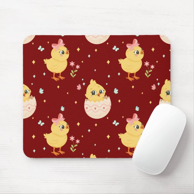 Cute Easter Chick with Pink Bow Seamless Pattern  Mouse Pad (With Mouse)