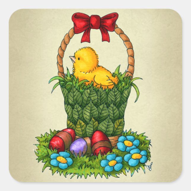 Cute Easter Chicken Square Sticker (Front)