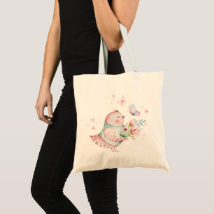Cute Easter chicken with flowers and butterflies Tote Bag